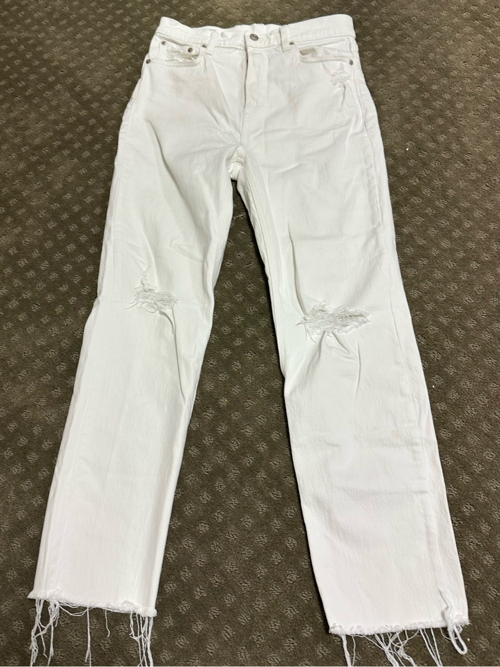 American Eagle Outfitters White Distressed Straight-Leg Jeans